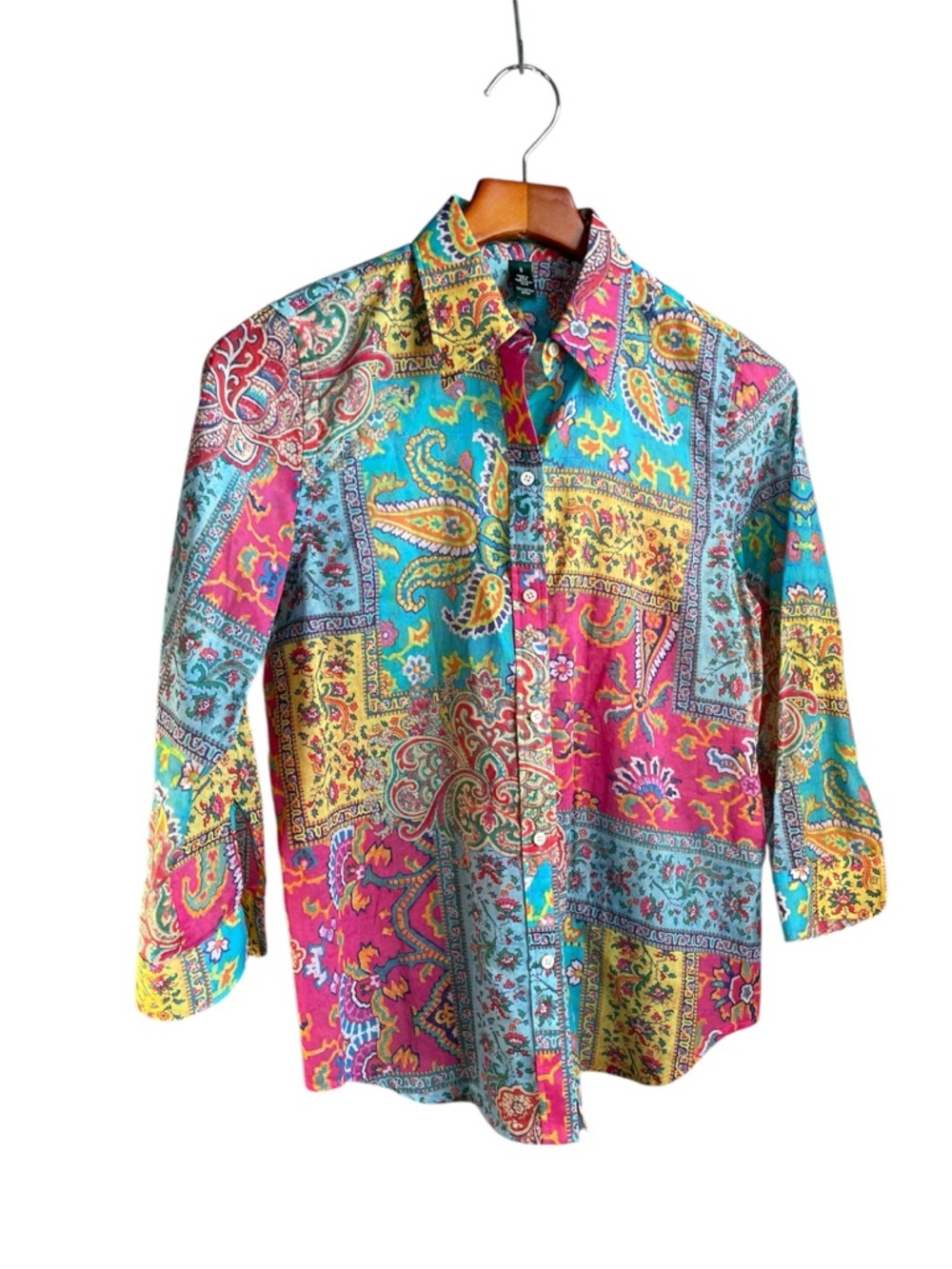Ralph Lauren Multicolor Paisley Print Button-Up Shirt - Turquoise & Fuchsia - Picture 3 of 6